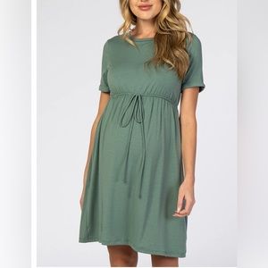 🤍HP 🤍 PinkBlush Sage Green Cuff Sleeve Waist Tie Maternity Dress sz Medium